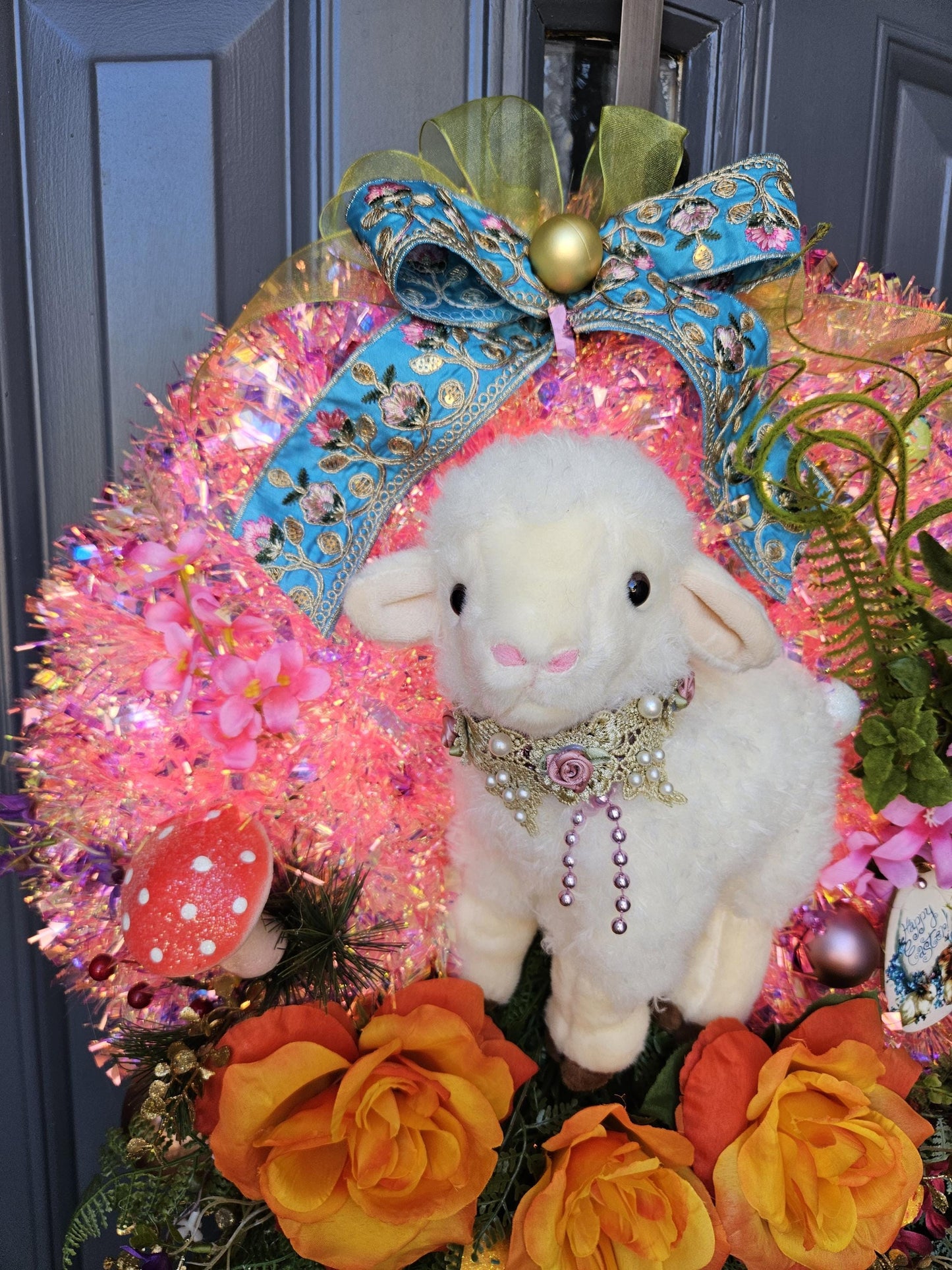 Fuzzy Easter Lamb wreath