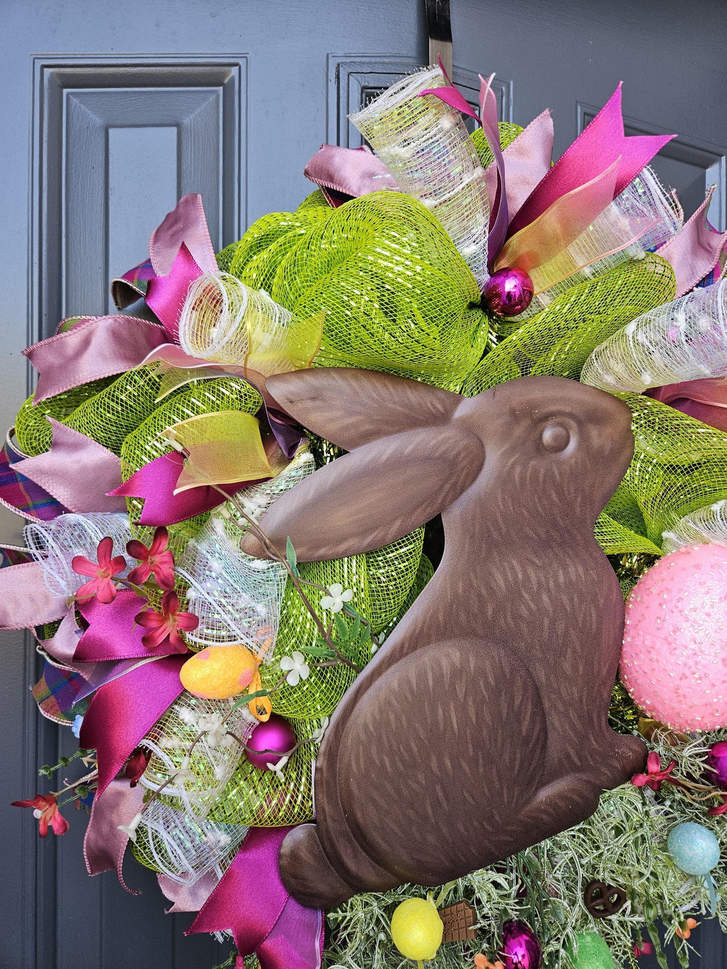 Chocolate Bunny in Ferns wreath