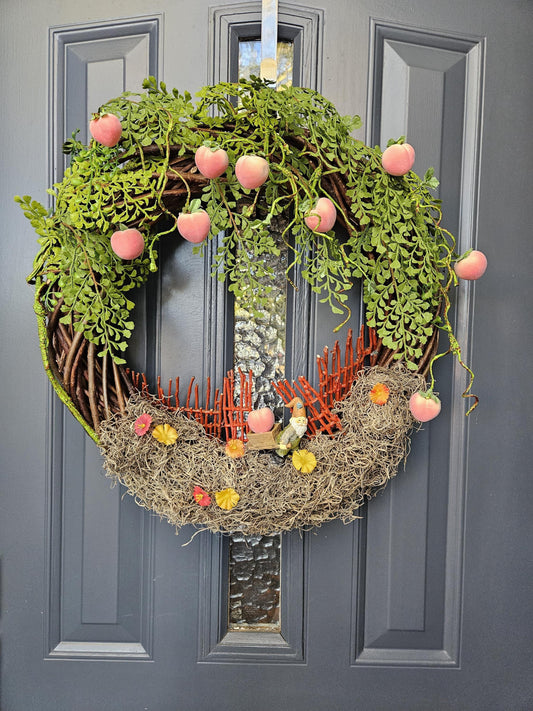 Gnome Peach Farmer wreath