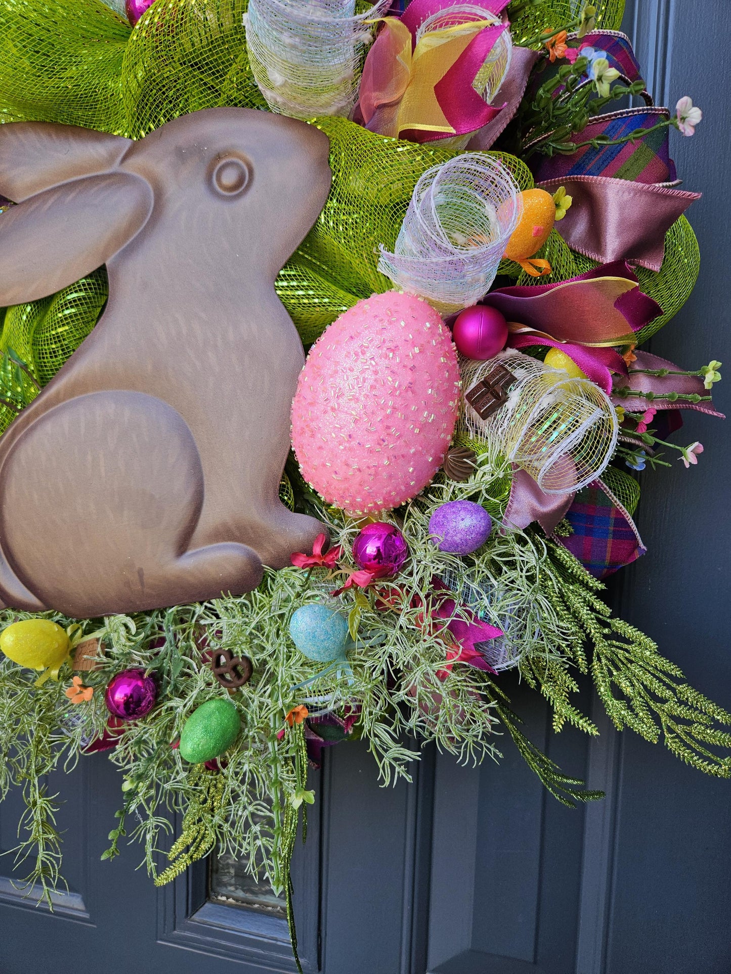 Chocolate Bunny in Ferns wreath