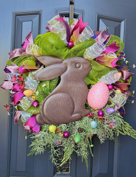 Chocolate Bunny in Ferns wreath