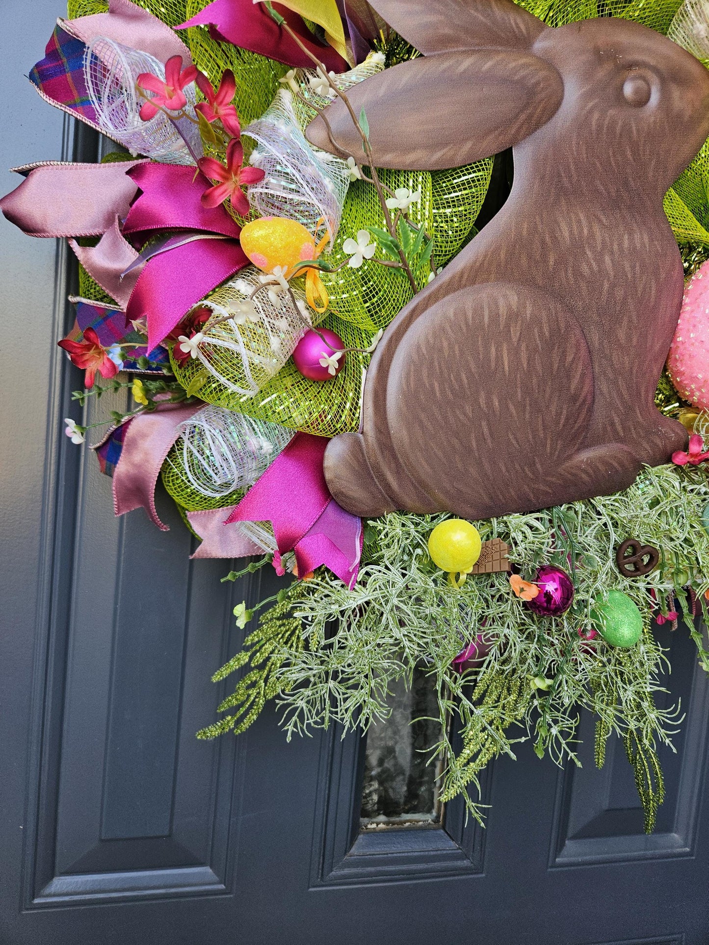 Chocolate Bunny in Ferns wreath